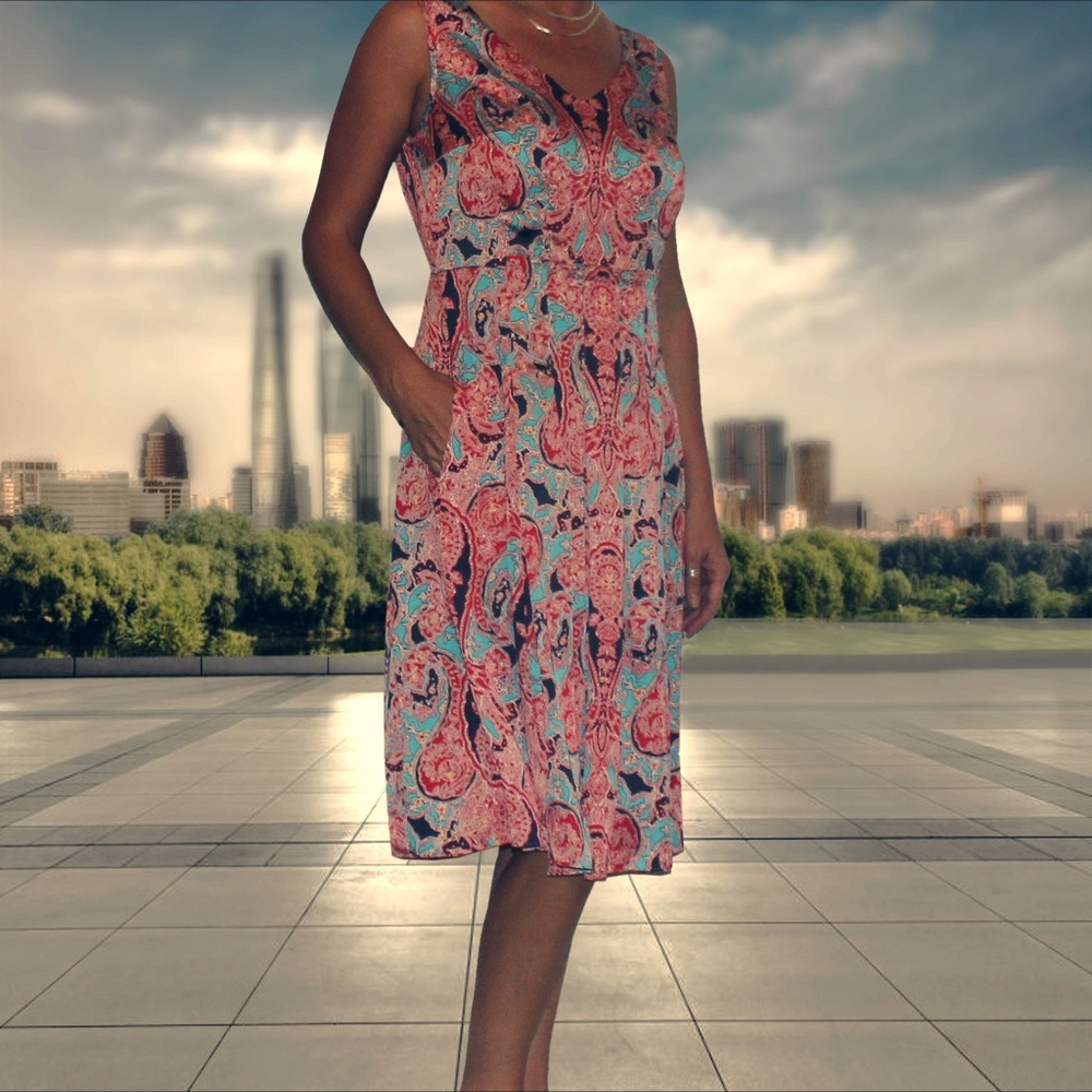Jones New York Poppy Red Multicolored Dress